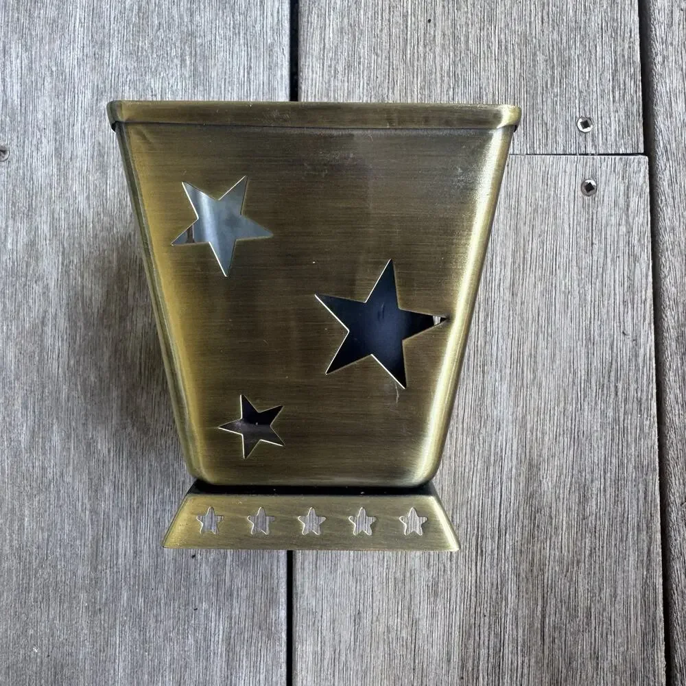 Vintage Copper And Metal Candle Holder Moons And Stars Cutouts 4.5
